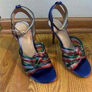 Blue Multi-Strap Knot Ankle Strap Sandals - NY&Co Size 8